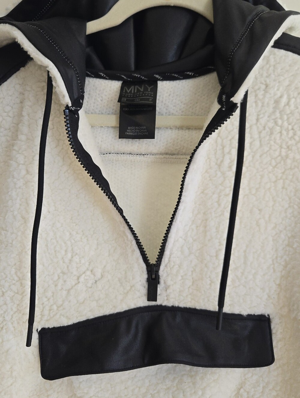 Marc New York Fleece Quarter Zip Kangaroo Pocket Hoddie w/ Faux Leather